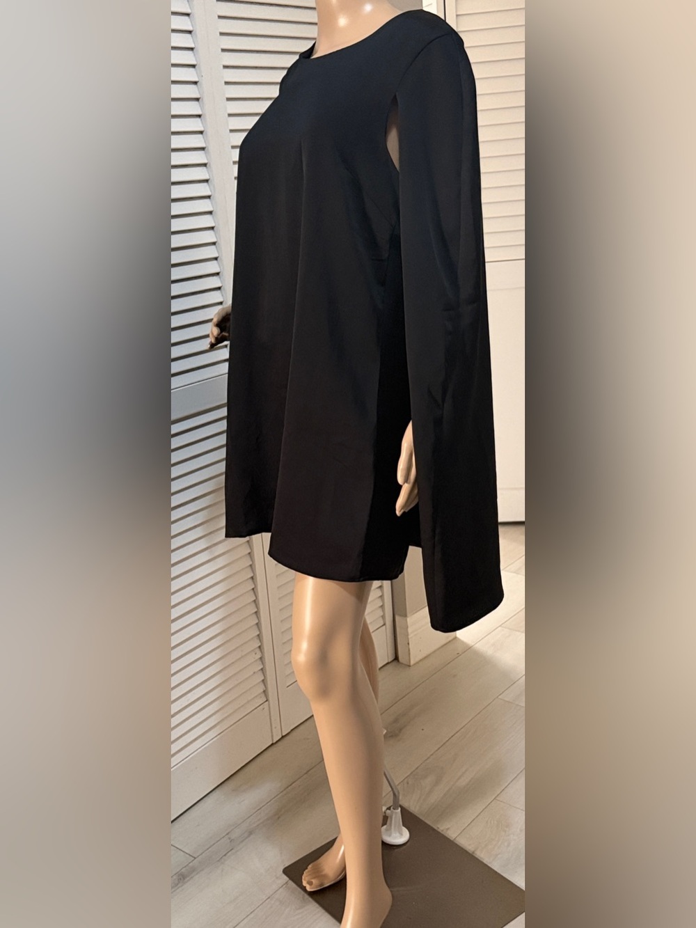 Black Cape Sleeve Mini Dress Draped Statement Dress Avant Garde Minimalist M